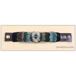 Cheap Feather Bracelet-Wholesale Feather Bracelet-Vintage,Animal Bird Feather,Genuine Leather-HF100010169