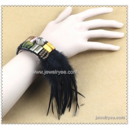 Cheap Feather Bracelet-Wholesale Feather Bracelet-Animal Bird Feather,Genuine Leather-HF100010225