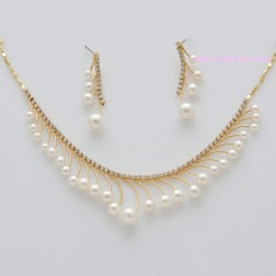 White Freshwater Pearl Jewelry Sets-Pearl Necklace-Pearl Earrings-JE22286