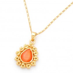 Yellow Cat's-eye stone Necklace-Middle Class-Flower style-JE31111