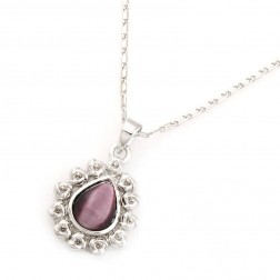 Purple Cat's-eye stone Necklace-Middle Class-Flower style-JE31223